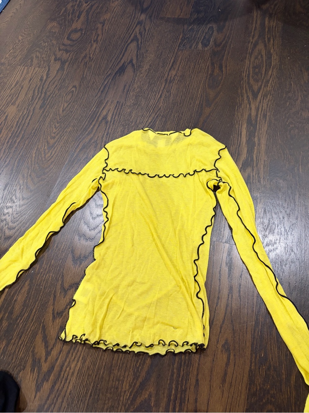 Eliza Faulkner Yellow Sheer Mesh Lettuce Trim Top S